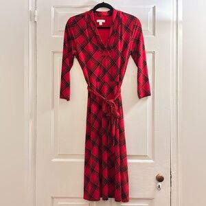 Charter Club Plaid 3/4 Sleeve Stretch Jersey Midi Dress, size S